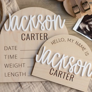 Personalized 'Hello, My Name Is' Sign and Birth Stat Sign Newborn Bundle | Hospital Birth Announcement Sign | Name Announcement Sign