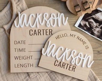 Personalized 'Hello, My Name Is' Sign and Birth Stat Sign Newborn Bundle | Hospital Birth Announcement Sign | Name Announcement Sign