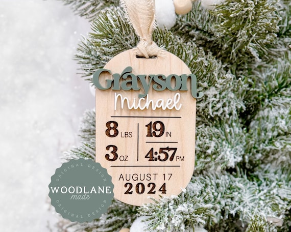 Baby’s First Christmas Ornament Keepsake | Personalized Birth Stat Ornament | Gift for New Parents | New Baby Gift
