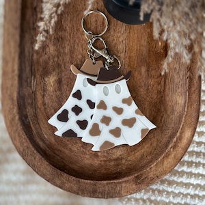 Western Ghost Keychain - Halloween Charm, Gift, or Tag - Cowboy Ghost