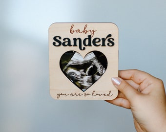 Personalized Magnetic Heart Ultrasound Picture Frame | Maternity Photo Frame Keepsake | Pregnancy Announcement Prop | Refrigerator Magnet