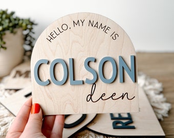 Baby Name Announcement Sign - Hello My Name Is Sign - Birth Announcement - Baby Shower Gift for New Mom