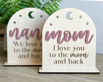 Love You to the Moon and Back Personalized Arched Wood Sign - Mother's Day Sign Gift - Mom, Nana, Grandma - Handmade - New Mom