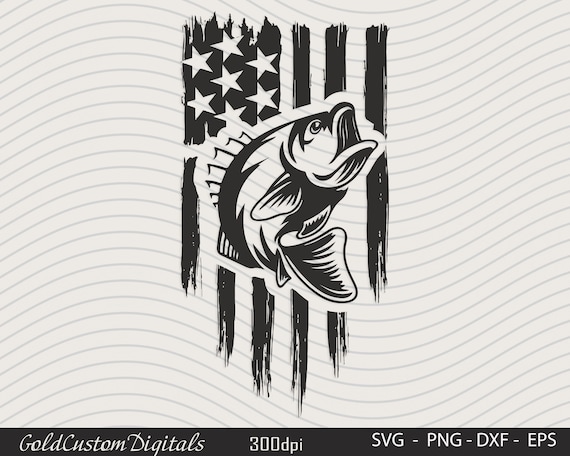 American Flag With Fish, Fishing Svg, Americana Svg, American Flag Svg, Bass  Fishing Svg, US Bass Fish Svg, Stars and Stripes 