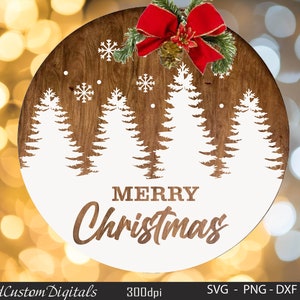 Merry Christmas Svg, Christmas Pine Trees Svg, Christmas Round Sign Svg, Christmas Sign Svg, Christmas Door Hanger Svg