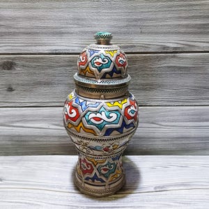 Handmade Moroccan Ceramic Vase with Silver Nickel Inlays-Antique Pottery Jar-Ceramic Pot-Home Decors-Moroccan Vases-Antique Ceramic Vase