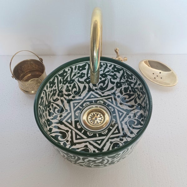 Moroccan Wash Basin-Moroccan Ceramic Kitchen Sink-Bathroom Sink-Vasque-Handmade Clay Sink-Vanity Sink-Countertop Basin-Pottery Vessel-Vasque