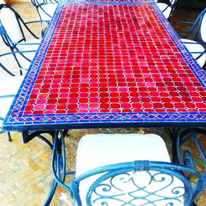 Moroccan Mosaic Rectangular Dining Table-Mosaic Garden Table-Moroccan Zellige-Indoor & Outdoor Mosaic Table-Moroccan Mosaic Patio Tables