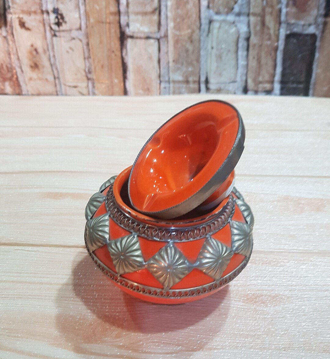 Beautiful Moroccan Ceramic Ashtrays Inlaid With Nickel Silver Etsy