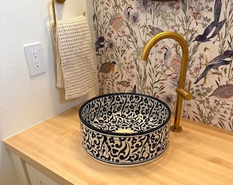 Moroccan Ceramic Wash Basin-Handmade Ceramic Sink-Bathroom Sink-Kitchen Vessel-Free Accessories-Clay Wash Basin-Vanity Sink-Countertop Basin