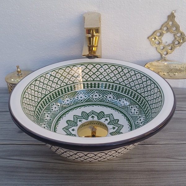 Moroccan Wash Basin-Moroccan Ceramic Kitchen Sink-Bathroom Sink-Handmade Clay Sink-Vanity Sink-Countertop Basin-Pottery Vessel-Vasque
