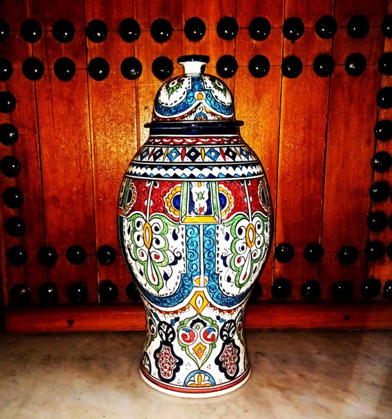 多色装飾陶器瓶多色陶器花瓶 花の装飾付き 花模様 陶器