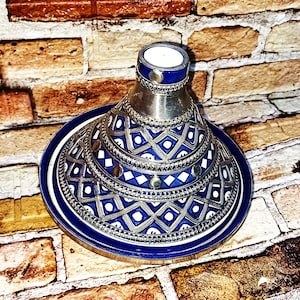 Ceramic Tagine Inlaid with Silver Nickel For Serving Meals-Unique Pottery Tagine-Elegant Serving Plate-Tangine-Home Decors-Moroccan Tagines