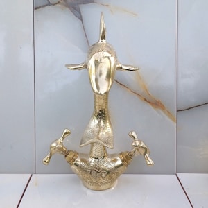 Dolphin Design Engraved Brass Moroccan Faucet-Bathroom Sink Faucet-Brass Kitchen Faucet-Wall Mounted Water Tap-Wash Basin Faucet-Home Decor