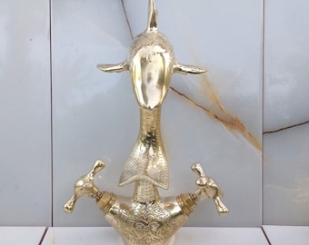Dolphin Design Engraved Brass Moroccan Faucet-Bathroom Sink Faucet-Brass Kitchen Faucet-Wall Mounted Water Tap-Wash Basin Faucet-Home Decor