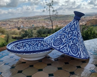 Handgefertigte marokkanische Keramik-Tajine-Traditionelle Keramik-Servierschale-Handgefertigte marokkanische Tajine-Marokkanische Servierplatte-Keramik-Tajine-ArtsFez