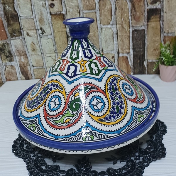 Handgefertigte marokkanische Keramik-Tajine-Traditionelle Keramik-Servierschale-Handgefertigte marokkanische Tajine-Marokkanische Servierplatte-Keramik-Tajine-ArtsFez