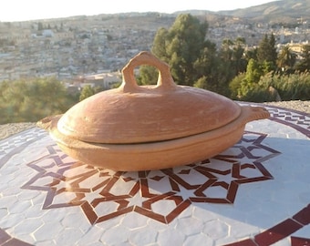 Moroccan Oval Cooking Tagine-Traditional Moroccan Clay Tagin-Oval Ceramic Cooking & Serving Tagine-Lead-Free Clay-Moroccan Pottery Tagine