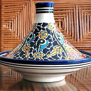 Moroccan Ceramic Serving Tagine-Traditional Pottery Tagine-Hand Painted Serving Dish-Berber Serving Plate-Tangine-Clay Tagine-ArtsFezShop