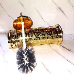 Moroccan Handmade Brass Toilet Brush Holder-Bathroom Cleaning Tools-Brass Bathroom Accessories-Removable Inner Container-Toilet Brush Holder