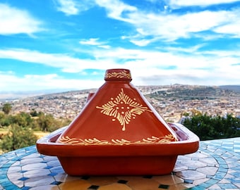 Moroccan Square Glazed Tagine For Cooking & Serving-Pottery Plate For Cooking-Clay Cookware-Square Cooking Pot-Lead-Free Tagine-Serving Dish