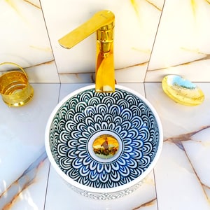 Moroccan Ceramic Wash Basin-Ceramic Kitchen Sink-Bathroom Sink-Handmade Clay Sink-Vanity Sink Bathroom Tub-Countertop Basin-Pottery Vessel