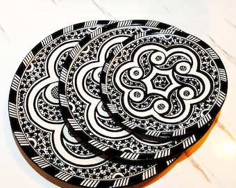Set of Three Handmade Moroccan Ceramic Plates-Beautiful Ceramic Dishes For Serving Meals-Ceramic Kitchen Utensils- Pottery Appetizer Dishes