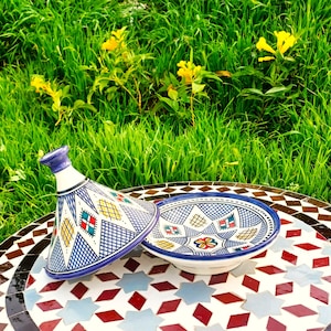 Handmade Moroccan Ceramic Tagine-Traditional Pottery Serving Dish-Hand Painted Moroccan Tagine-Moroccan Serving Plate-Pottery Tagine-ArtsFez