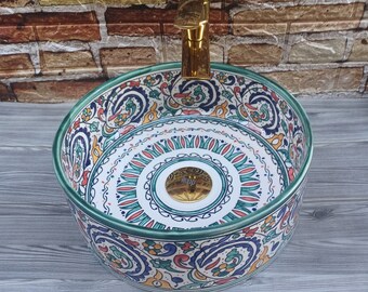 Moroccan Wash Basin-Moroccan Ceramic Kitchen Sink-Bathroom Sink-Vasque-Handmade Clay Sink-Vanity Sink-Countertop Basin-Pottery Vessel-Vasque