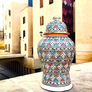 Handmade Moroccan Ceramic Jar with Silver Nickel Inlays-Unique Ceramic Vase-Silver Studs-Gifts-Interior Decors-Vintage-Moroccan Pottery Vase