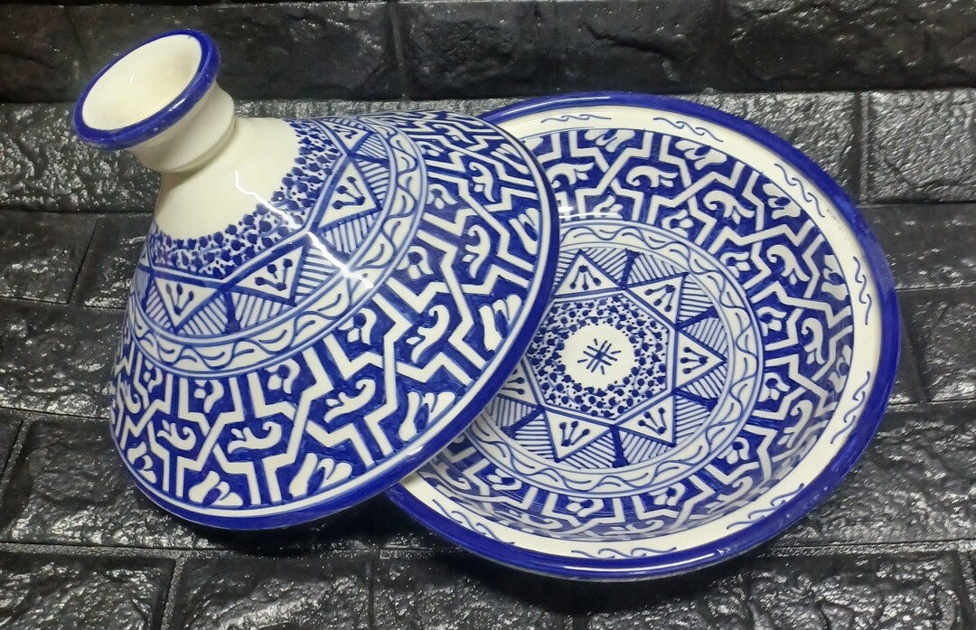 Verve CULTURE Moroccan Tagine Pot, Traditional Ceramic Cooking Pot, Custom Style Tangine, Traditional Design, 7" Tall / 10" Diameter