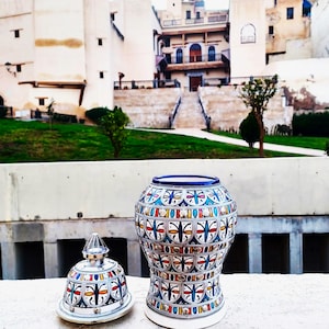 Hand-Crafted Moroccan Ceramic Vase with Silver Nickel Inlay-Handmade Ceramic Jar-Moroccan Interior Decors-Pottery Vase-Antique Ceramic Vase