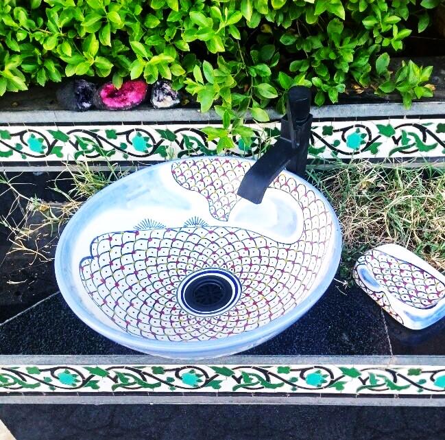 Moroccan Ceramic Wash Basin-Modern Ceramic Sink-Bathroom Sink-Hand Painted Clay Sink-Kitchen Tub-Ceramic Bathtub-Pottery Vessel-ArtsFezShop
