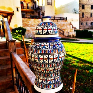 Hand Painted Moroccan Ceramic Vase-Home Decors-Ceramic Lidded Vase-Handmade Pottery Jar-Moroccan Interior Decorations-Moroccan Ceramic Vase