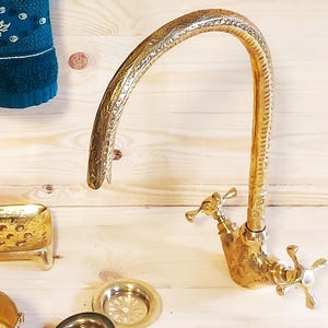 Hand Carved Moroccan Brass Faucet-Brass Bathtub Faucet-Kitchen Brass Tap-Solid Brass Wall Mounted Water Faucet-Mixer Tap-Copper Bath Faucet