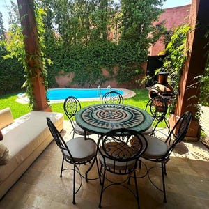 Unique Moroccan Round Mosaic Table-Handmade Mosaic Table-Garden Table-Moroccan Tiles-Yard decor-Patio Mosaic Table-Mosaic Dining Table