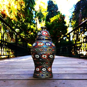 Handcrafted Moroccan Ceramic Vase with Silver Nickel Inlays-Unique Pottery Jar-Vintage-Interior Decors-Handmade Ceramic Jar-Moroccan Vases