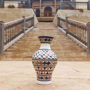 Hand Painted Moroccan Ceramic Vase-Home Decors-Pottery Flower Jar-Moroccan Vase-Living Room Decor-Gift Idea- Ceramic Flower Vase-ArtsFezShop