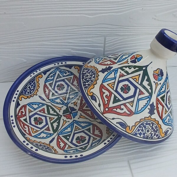 Handmade Moroccan Ceramic Tagine-Traditional Pottery Serving Dish-Handcrafted Moroccan Tagine-Moroccan Serving Plate-Pottery Tagine-ArtsFez