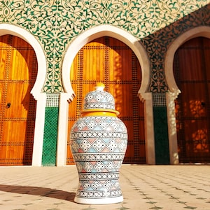 Hand Painted Moroccan Ceramic Vase-Home Decors-Ceramic Lidded Vase-Handmade Pottery Jar-Moroccan Interior Decorations-Moroccan Ceramic Vase