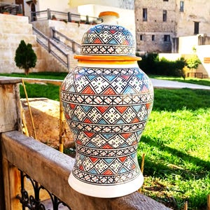 Hand Painted Moroccan Ceramic Vase-Home Decors-Ceramic Lidded Vase-Handmade Pottery Jar-Moroccan Interior Decorations-Moroccan Ceramic Vase