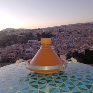 Moroccan Glazed Pottery Tagine For Cooking & Serving-Clay Cookware-Tagine with Handles-Fez-Unleaded Pottery Tagine-Clay Tagine For Cooking