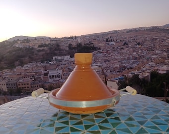 Moroccan Glazed Pottery Tagine For Cooking & Serving-Clay Cookware-Tagine with Handles-Fez-Unleaded Pottery Tagine-Clay Tagine For Cooking
