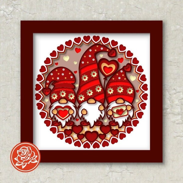 Valentine's Day Shadow Box with Gnomes Svg for Cricut