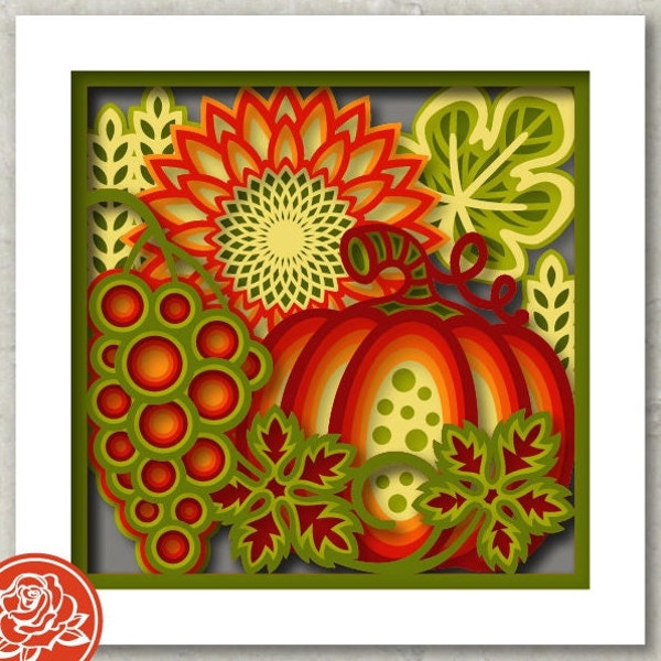 3d Fall Autumn and Pumpkin Shadow Box SVG