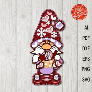 Layered Christmas Gnome SVG, Holiday Decor SVG, Cricut Cut File, Paper Cut Gnome, DIY Gift, Festive Gnome with Cocktail