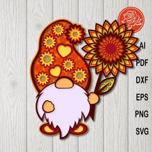 Sunflower Gnome SVG Cut File: Layered Paper Craft (Digital Design)