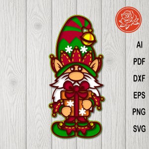 Gnomo a strati SVG, design regalo di Natale per Cricut, carta tagliata, gnomo natalizio 3D Clipart