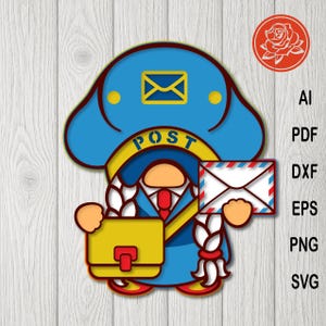 Warstwowa listonoszka Gnome SVG - Czapka listonosza z kopertą Plik do cięcia dla Cricut - Cyfrowe pobieranie papieru pocztowego