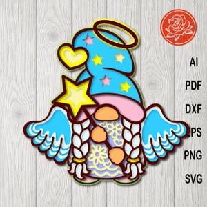 Geschichteter Weihnachtsengel Gnom SVG - Blauer Sternenhut mit Zauberstab-Schnitt-Datei für Cricut - Urlaub Papierhandwerk Digital Download